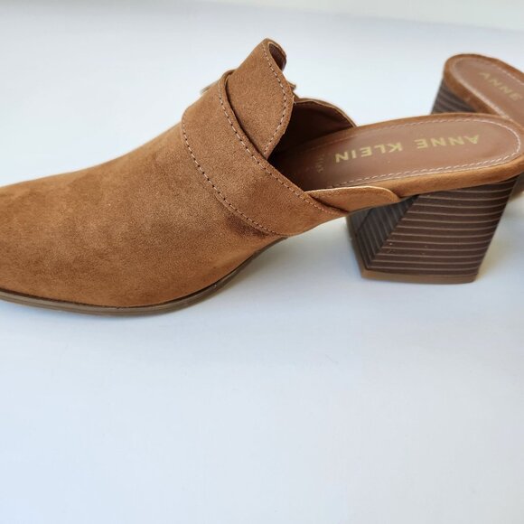 Anne Klein Brown Block Heel Mules Faux Suede Buckle Slip On Business Casual 10 - Picture 6 of 14